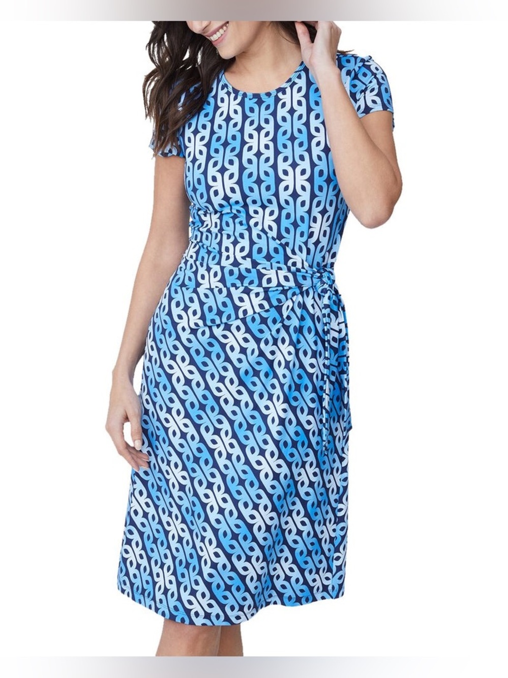 J. McLaughlin Elora Catalina Cloth Cap Sleeve Tie Waist Midi Dress in Blue sz L